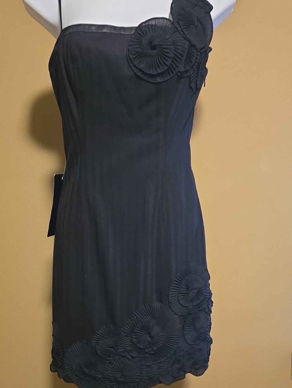 bebe Black One-Shoulder Rosette Dress NWT Size 2 LBD Mini Dress